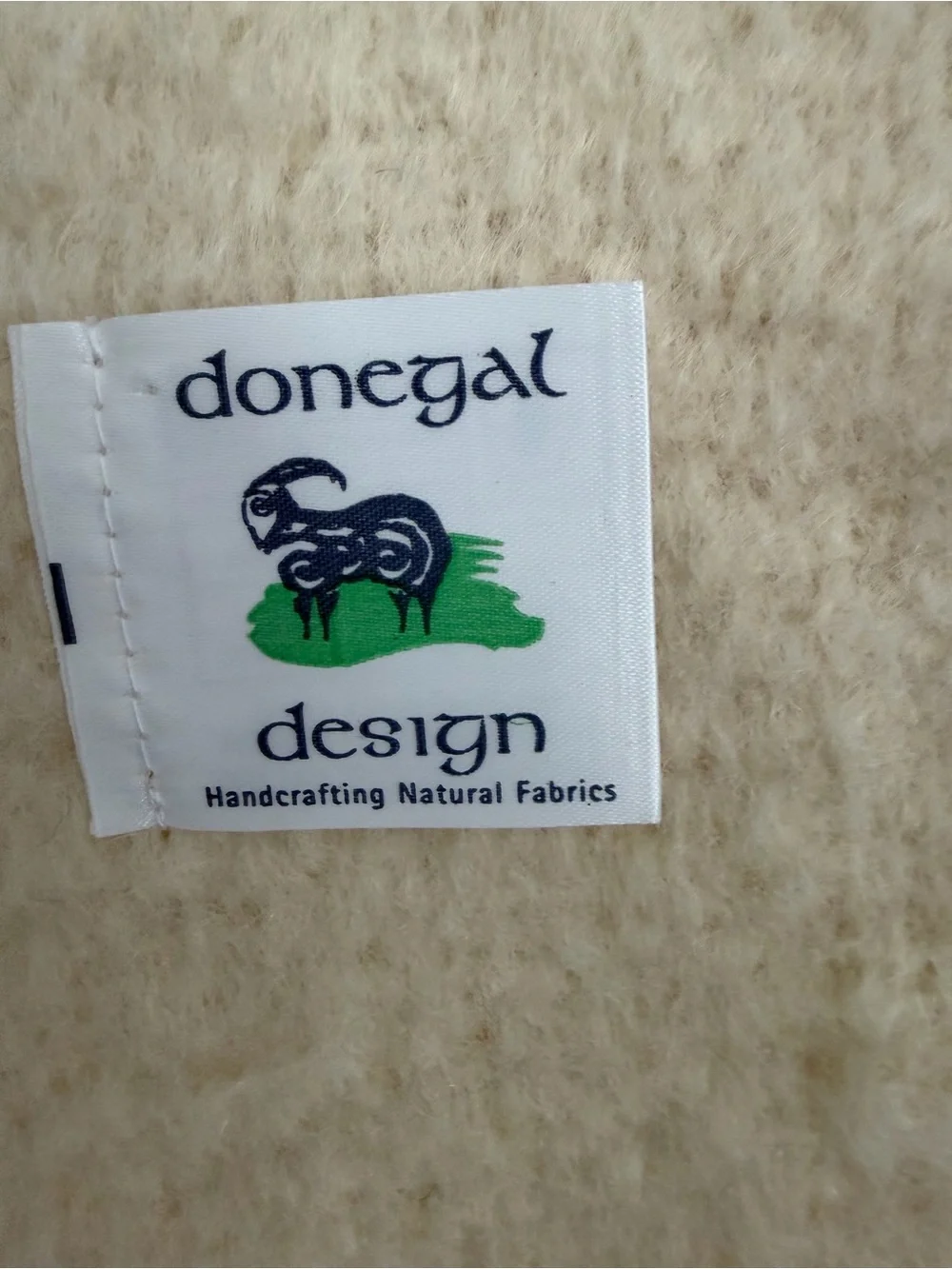 Donegal Designs Cream Mohair and Wool Blend Long Scarf from Ireland with Fringe